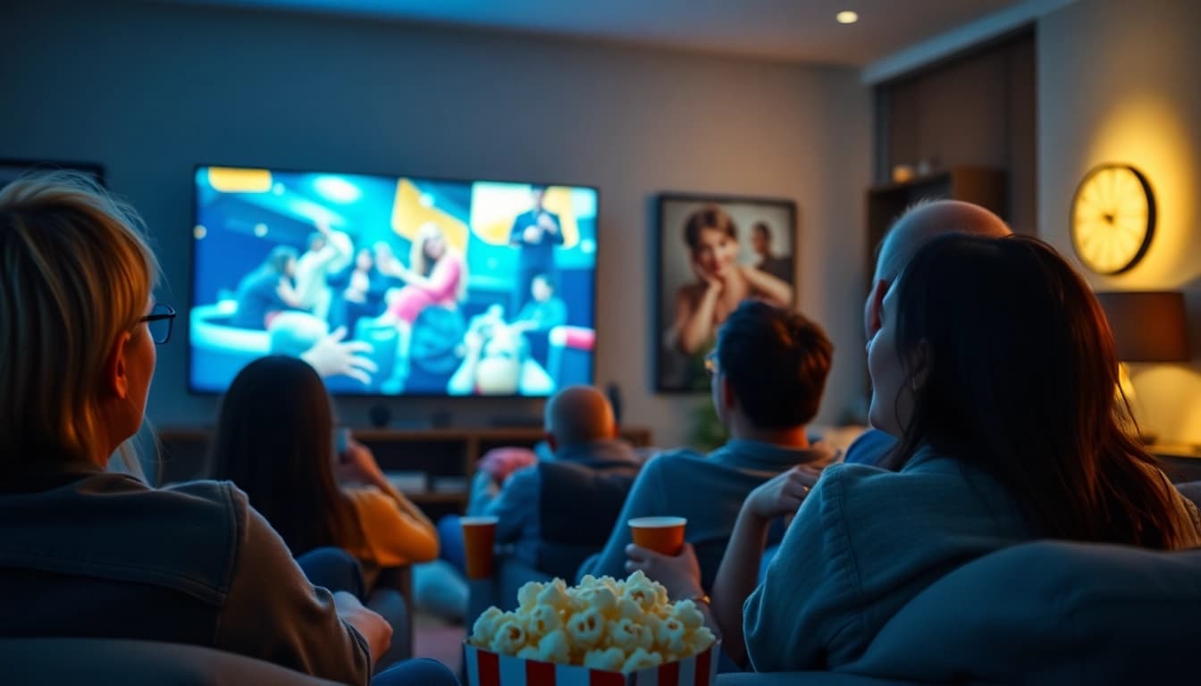 เพื่อนๆ กำลังชมภาพยนตร์ที่ 7-hd.com ในบรรยากาศอบอุ่นและผ่อนคลาย