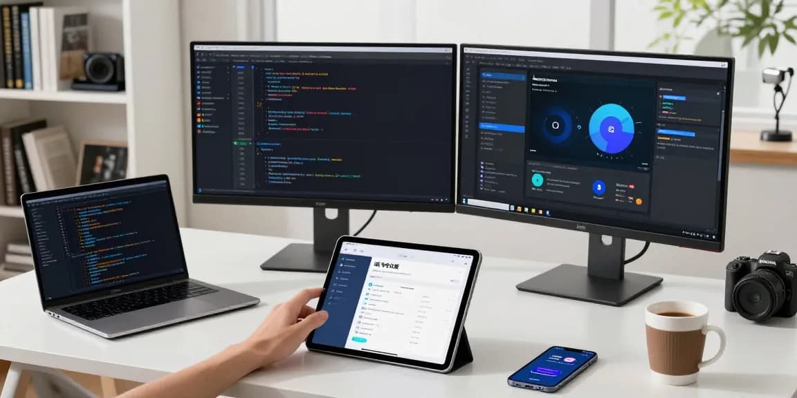 A user engaging with the 纸飞机中文版 app on a modern workspace, showcasing effective communication tools in a bright tech environment.