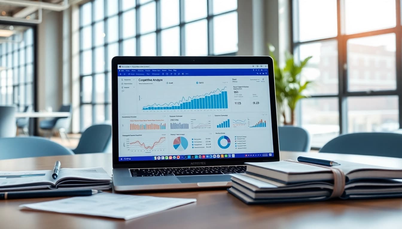 Analyze market trends using AI for competitor analysis with sleek tools and data visuals.