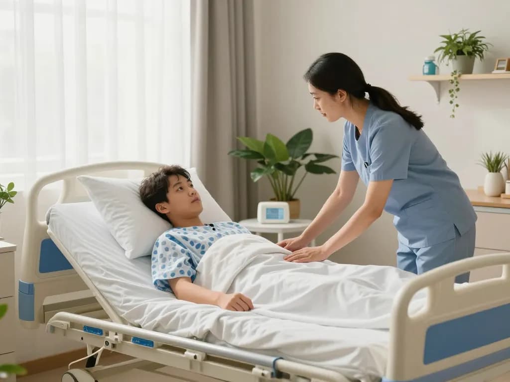 Comfortable giường bệnh nhân setup for patients in a wellness-focused bedroom.