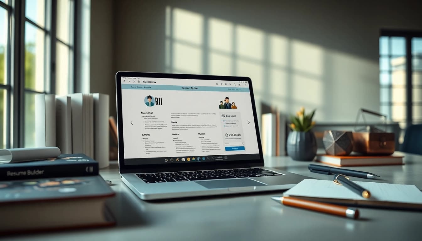 Craft your professional document using the innovative Resume Builder showcased in a clean workspace.
