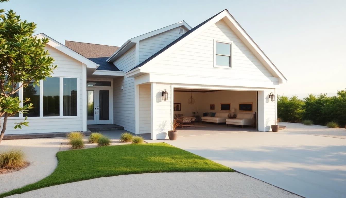 Stunning Cape Cod home addition showcasing an airy coastal style with a spacious attached garage.
