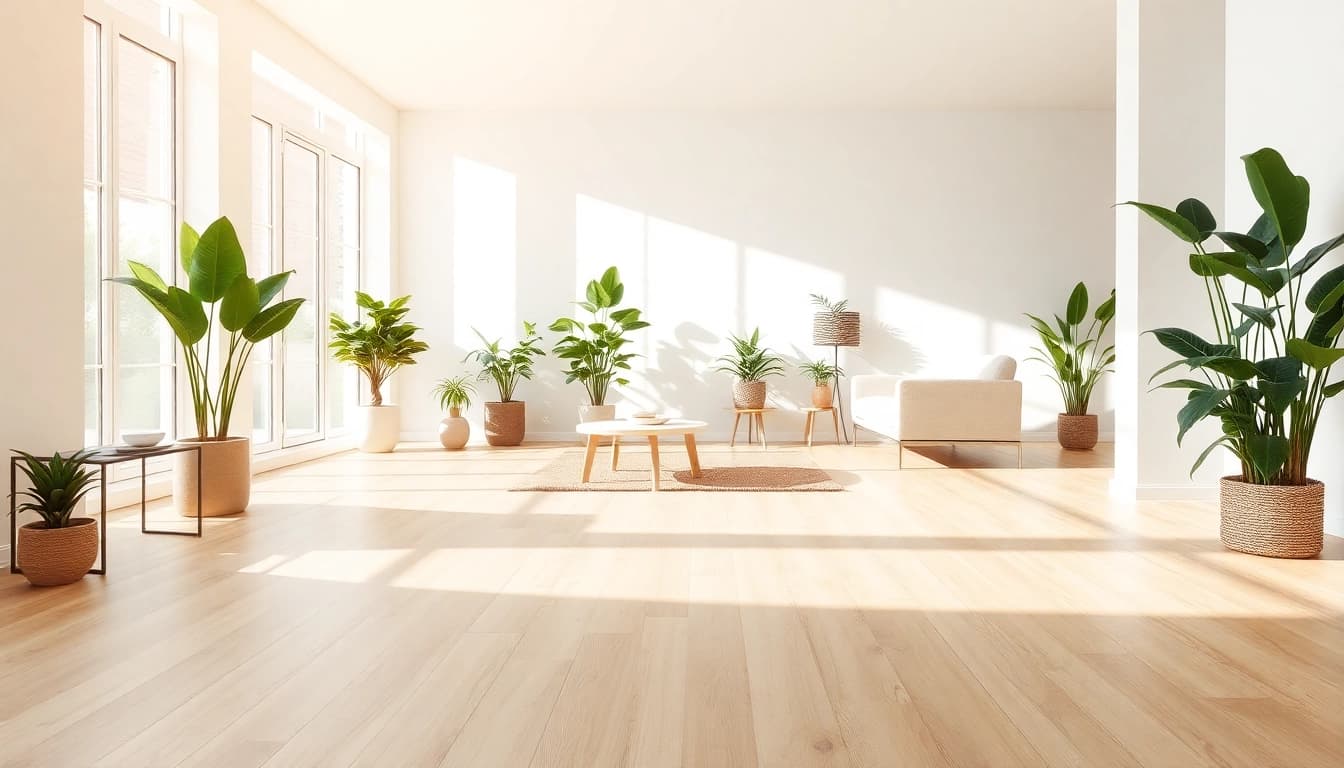 Showcasing discount vinyl flooring in a modern living space with natural light and warm tones.