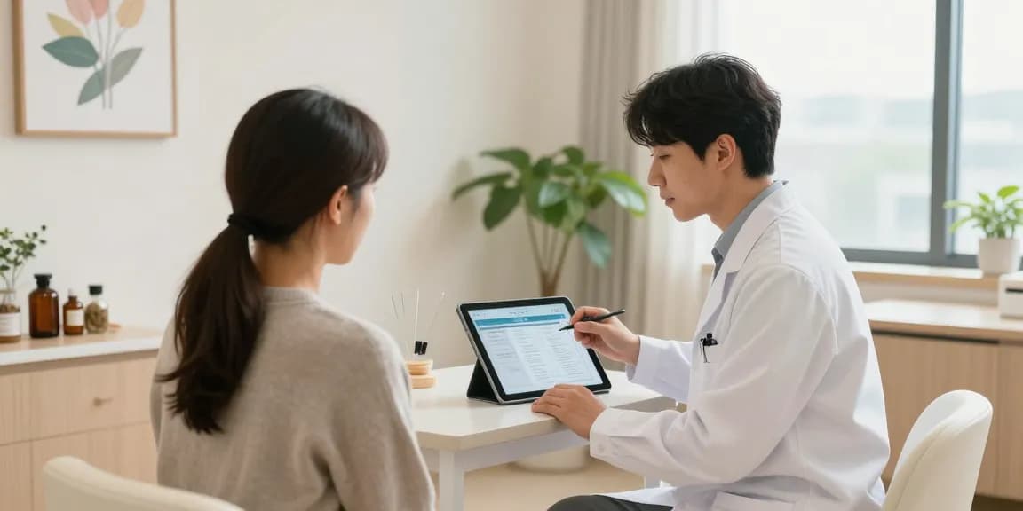 Consultation at 영통한의원 showcasing compassionate health care in a serene clinic environment.