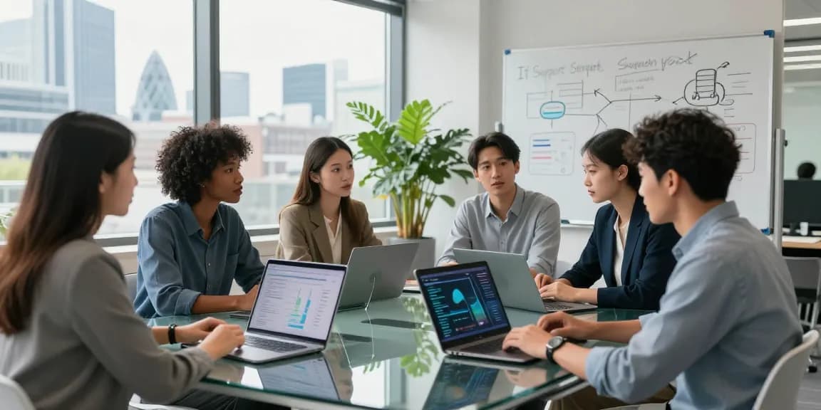 Team collaborating on london business it support strategies in a modern office.