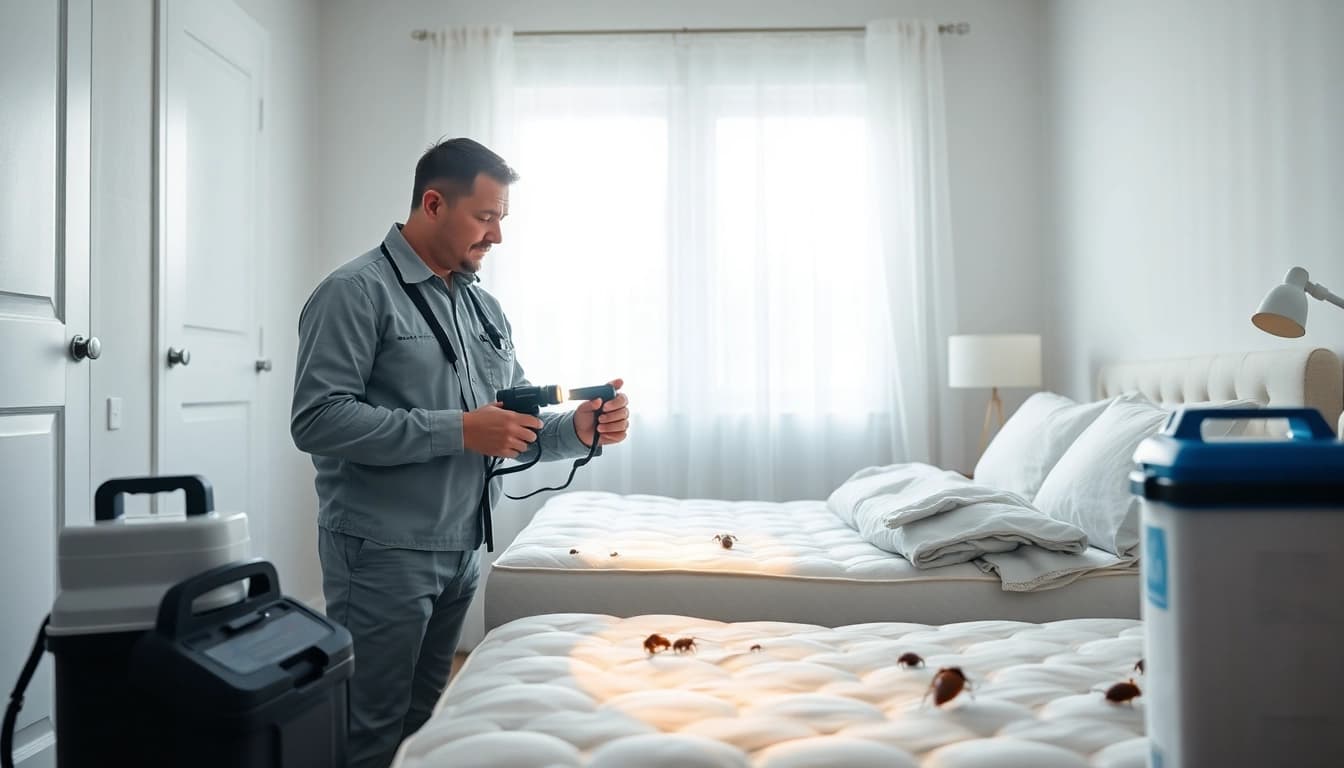 Providing bed bug extermination near me with a professional pest control technician inspecting a home.
