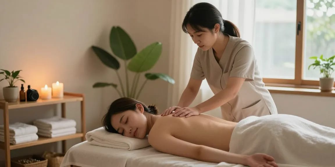 마포출장안마 서비스 중인 전문 마사지사와 고객의 편안한 순간을 담은 이미지