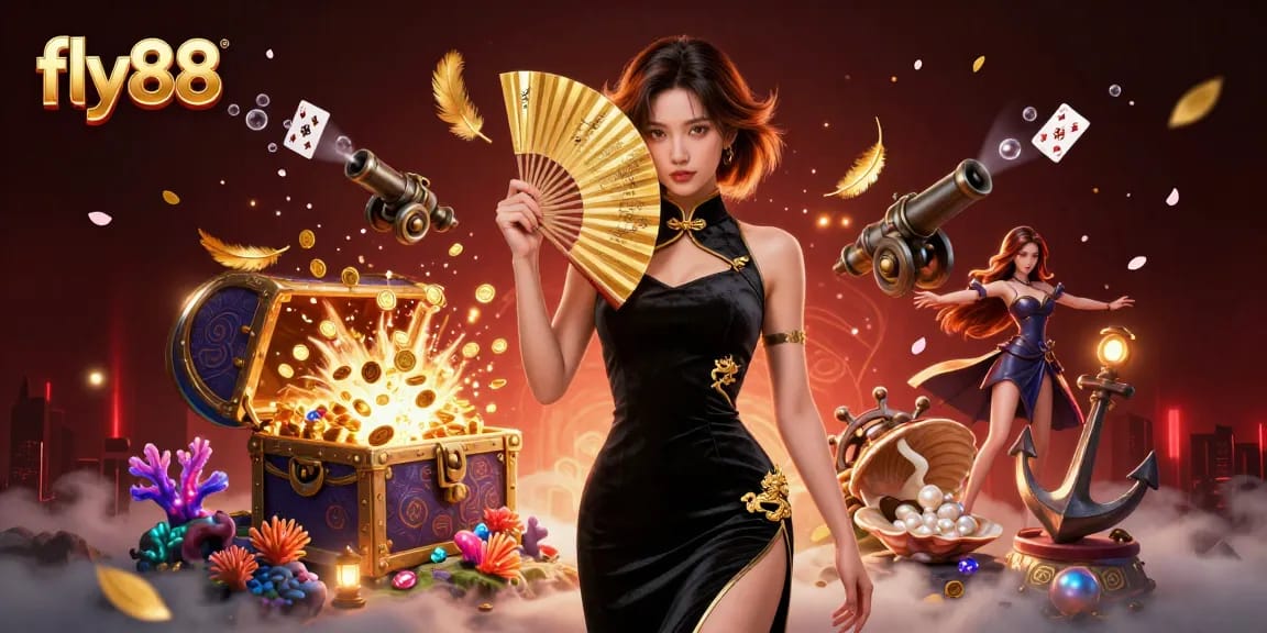 Experience excitement at fly88 with immersive gaming elements and a stunning character illustration.