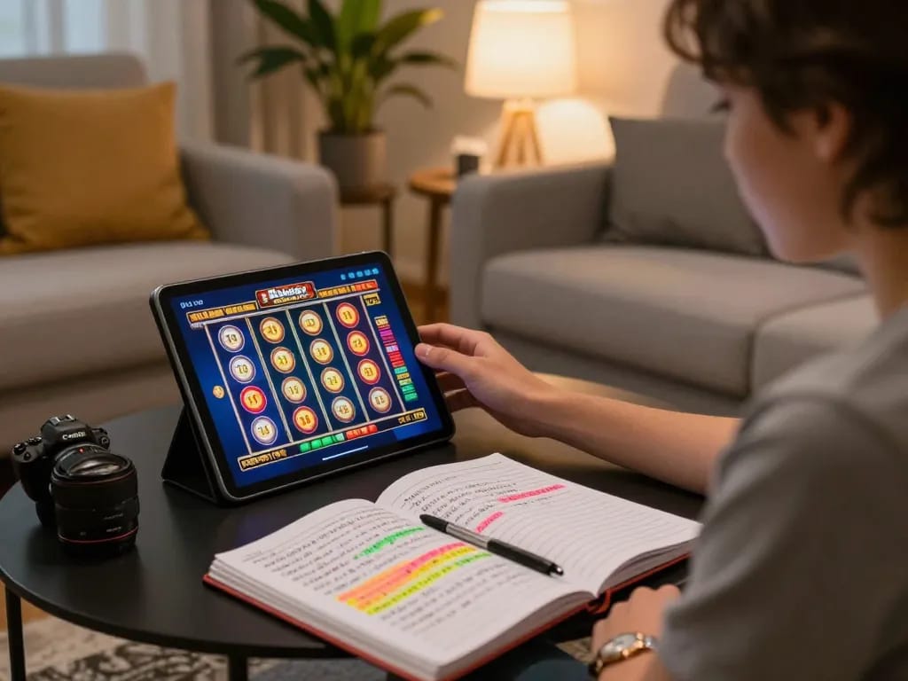 situs slot home gaming setup with a player engaged in an online casino game