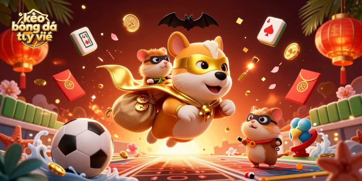 Experience thrilling kèo bóng đá trực tuyến with exciting characters and sports elements in this vibrant scene.