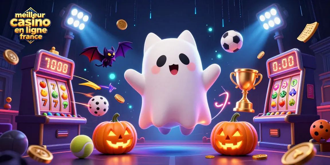 Le meilleur casino en ligne France avec un chat fantôme et une chauve-souris au sein d'une scène animée captivante.