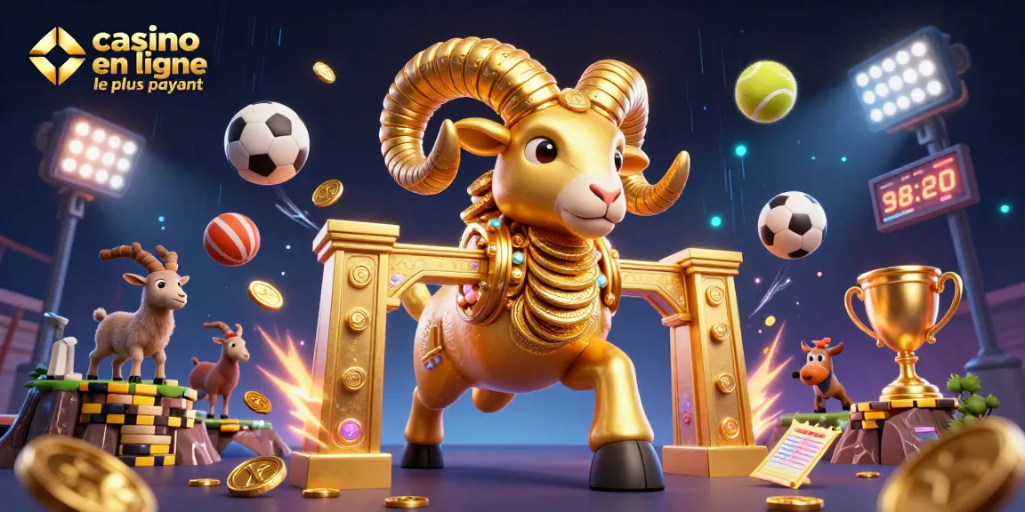 Jouez au casino en ligne le plus payant avec des gains impressionnants entourés de pièces d'or et de trophées.