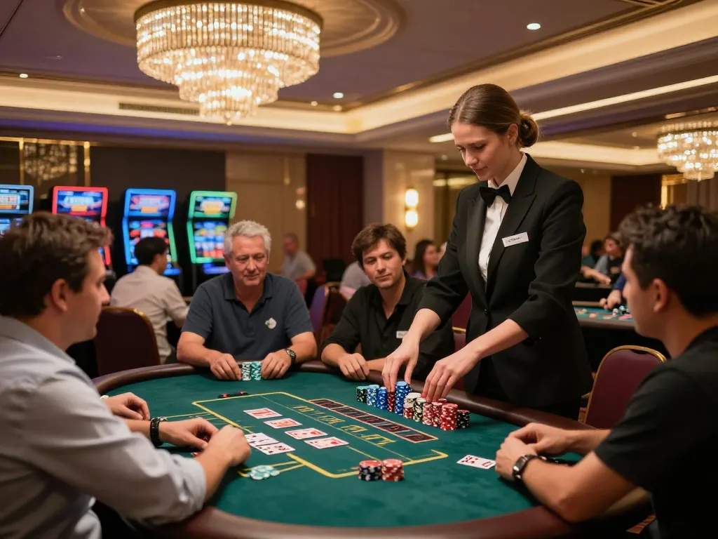 FAFA 828 players making strategic decisions at a vibrant blackjack table.