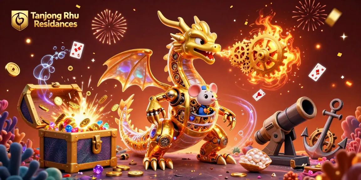 Engage with the excitement of Tanjong Rhu Residences through this dynamic casino scene featuring a golden dragon.