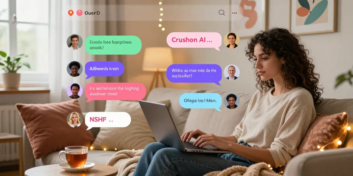 Engaging NSFW chat AI interface showcasing interactive conversations and character designs in a cozy home setting.