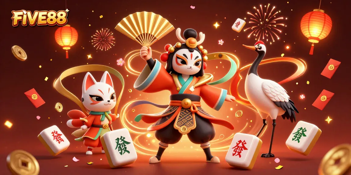Experience exciting gameplay at FIVE88 with vibrant characters and casino elements in a digital illustration.