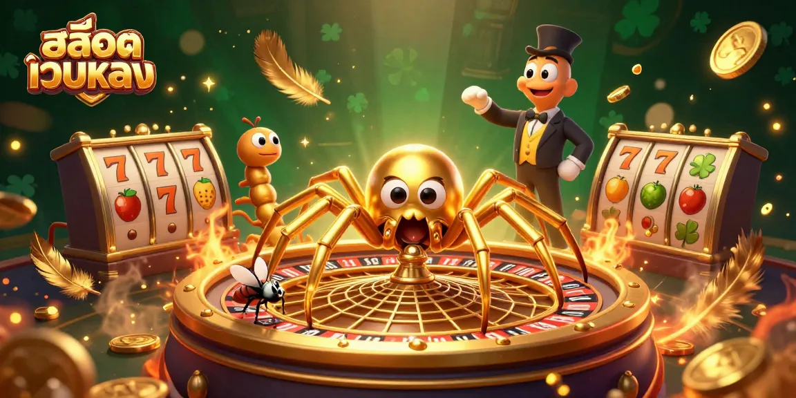 Place your bets with สล็อตเว็บตรง in this dynamic casino scene featuring a spider and croupier.