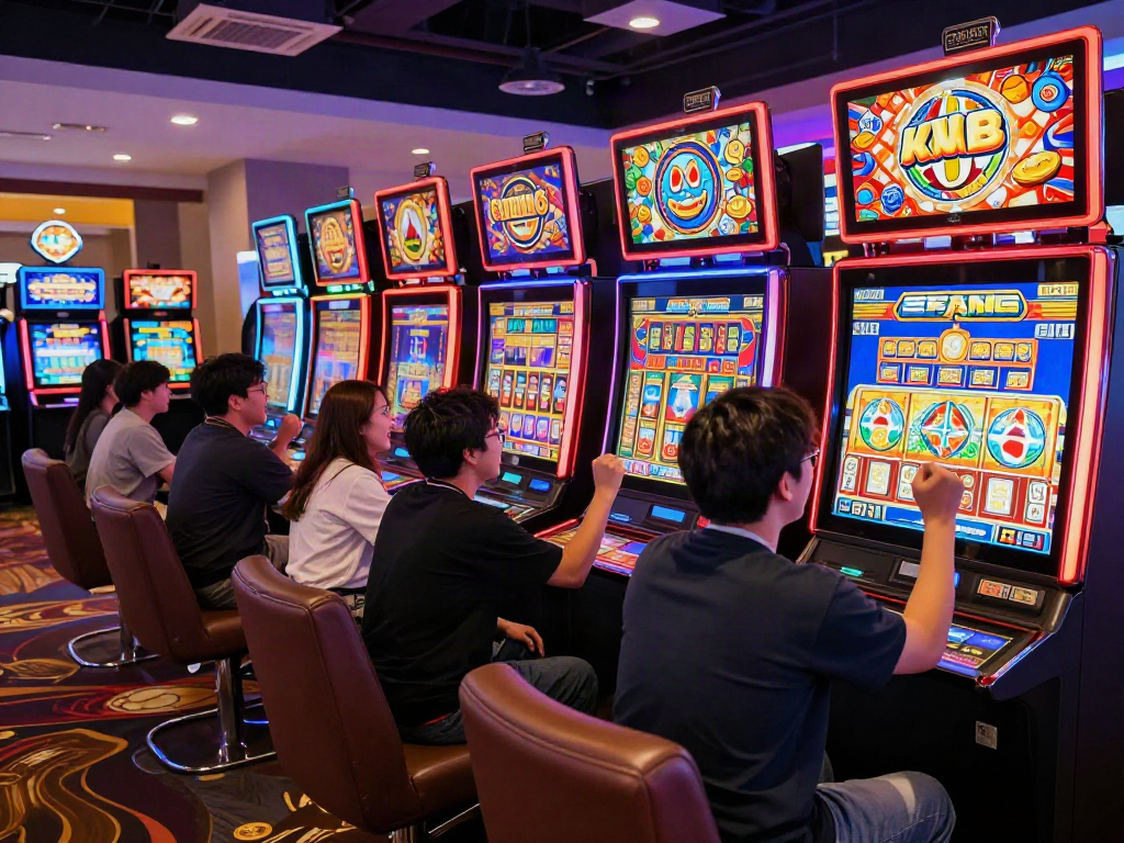 Exciting casino scene with players enjoying slot jepang machines in vibrant atmosphere