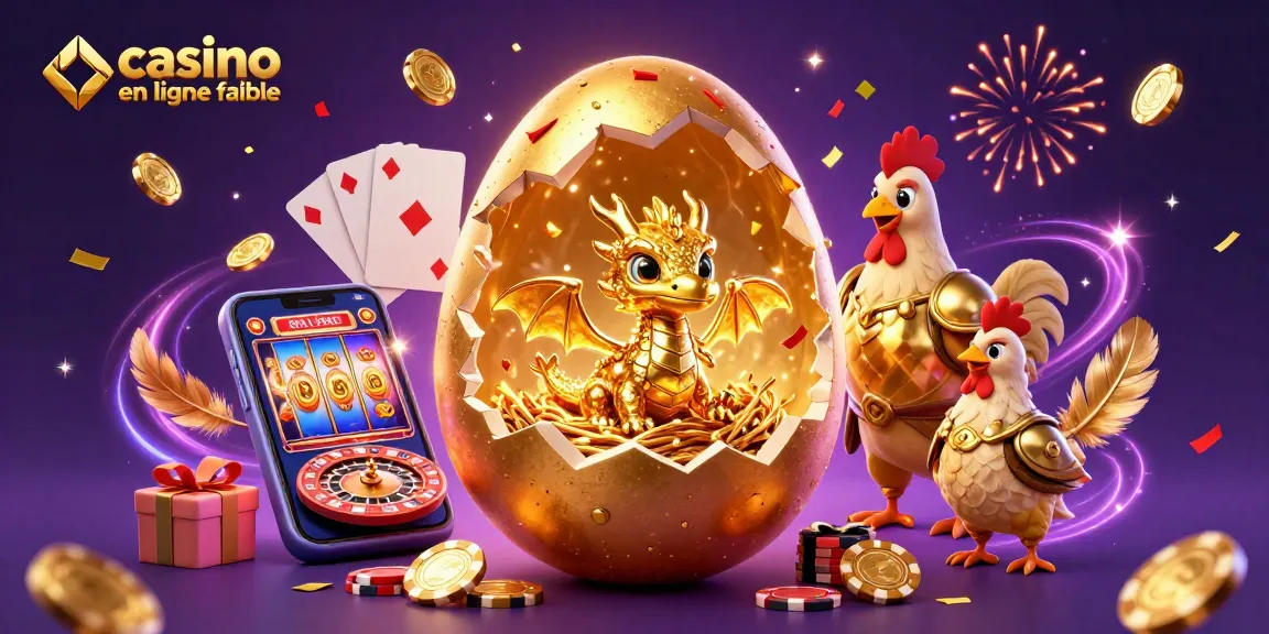 Jouer dans un casino en ligne fiable avec un dragon doré, des jetons de poker et des jeux de machines à sous.
