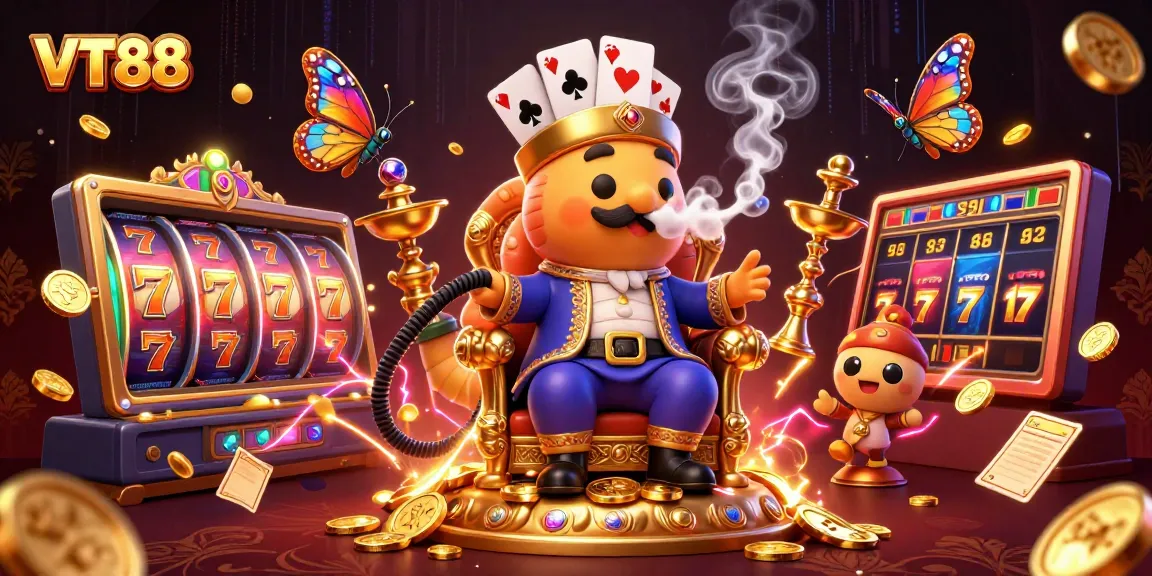VT88 showcases a vibrant scene with a hookah-master and exciting slot game elements, enhancing your gambling experience.