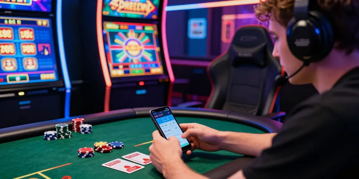 Engaged player analyzing rokok88 rtp while playing poker and slots in a vibrant online casino.