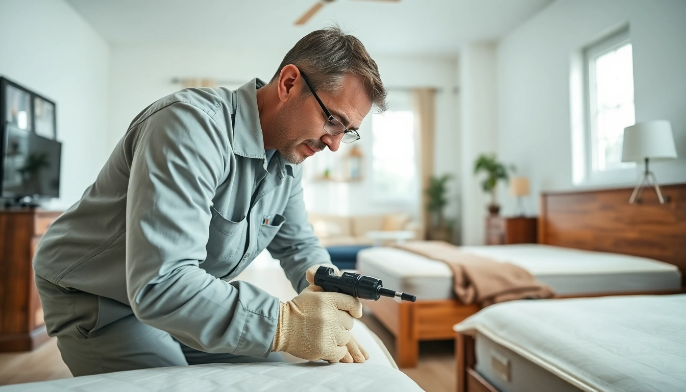 Ensure effective bed bug extermination near me with professional technician conducting inspections.