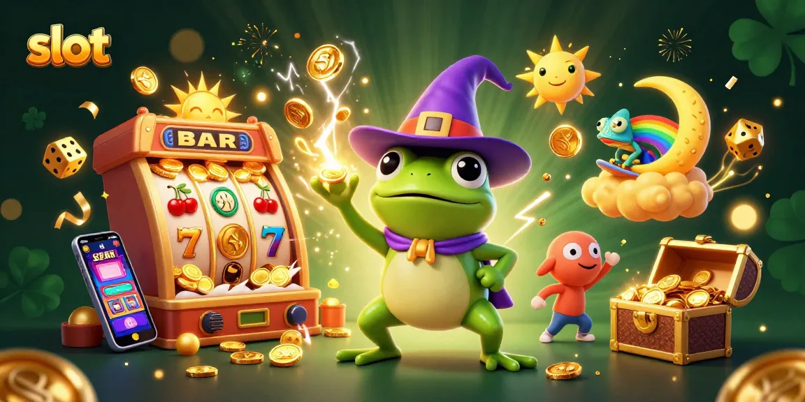 Spin and win with a vibrant slot-themed 3D illustration, showcasing golden coins and dynamic characters.