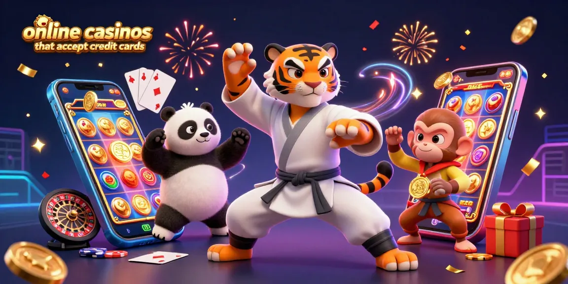 Engaging scene showcasing online casinos that accept credit cards with gaming characters amid vibrant casino elements.