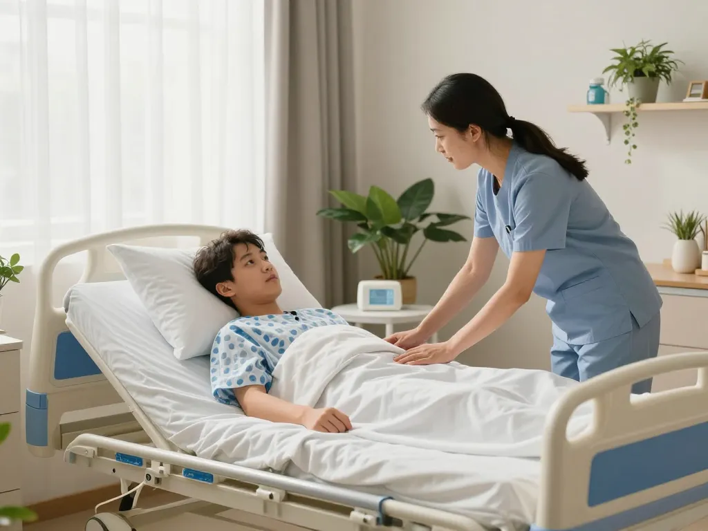 Comfortable giường bệnh nhân setup for patients in a wellness-focused bedroom.