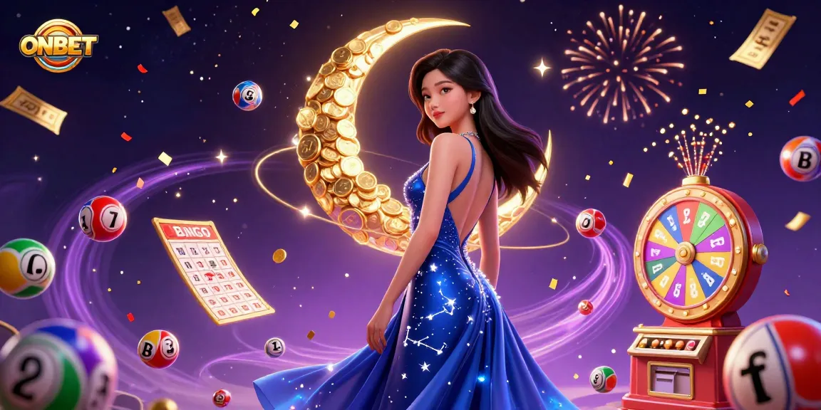 Engage in thrilling gameplay at ONBET with dynamic lottery elements and a stunning Asian character.