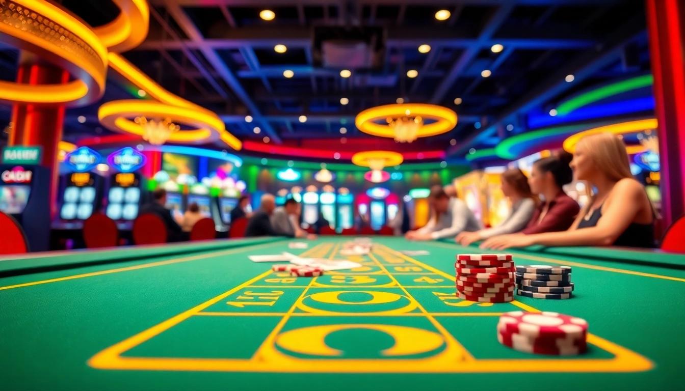 Erlebe den neue casino bonus ohne einzahlung in einem pulsierenden Casino mit Spielern am Tisch.