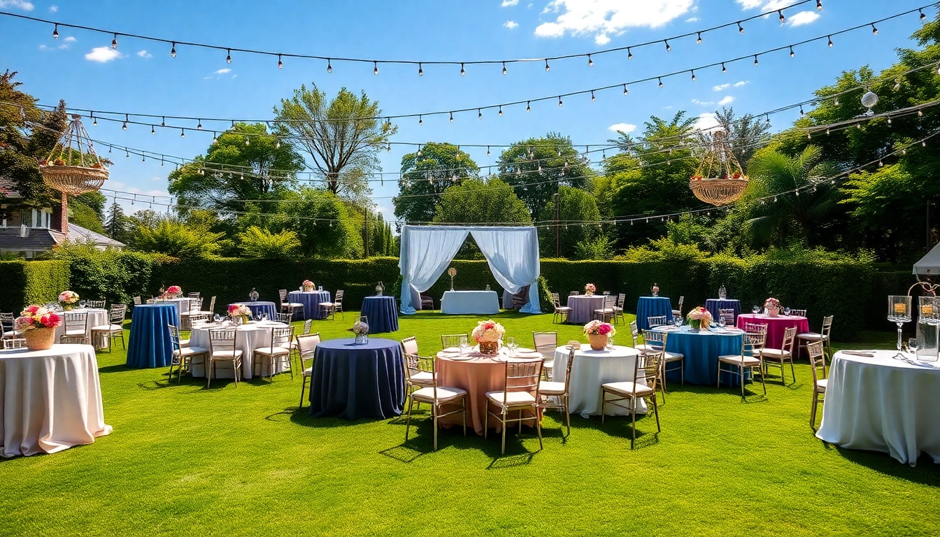 Stylish Table Rentals set up at an outdoor event, showcasing elegance and vibrancy.