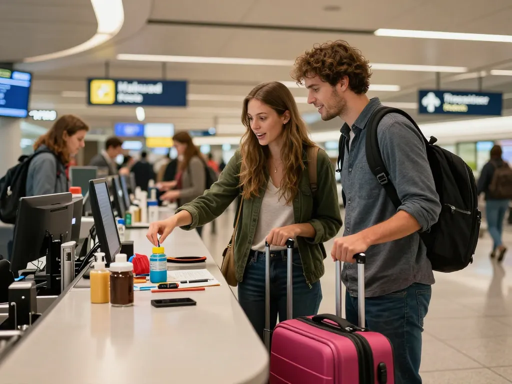 Travelers checking in at Manchester Airport from Halifax with luggage and travel essentials.