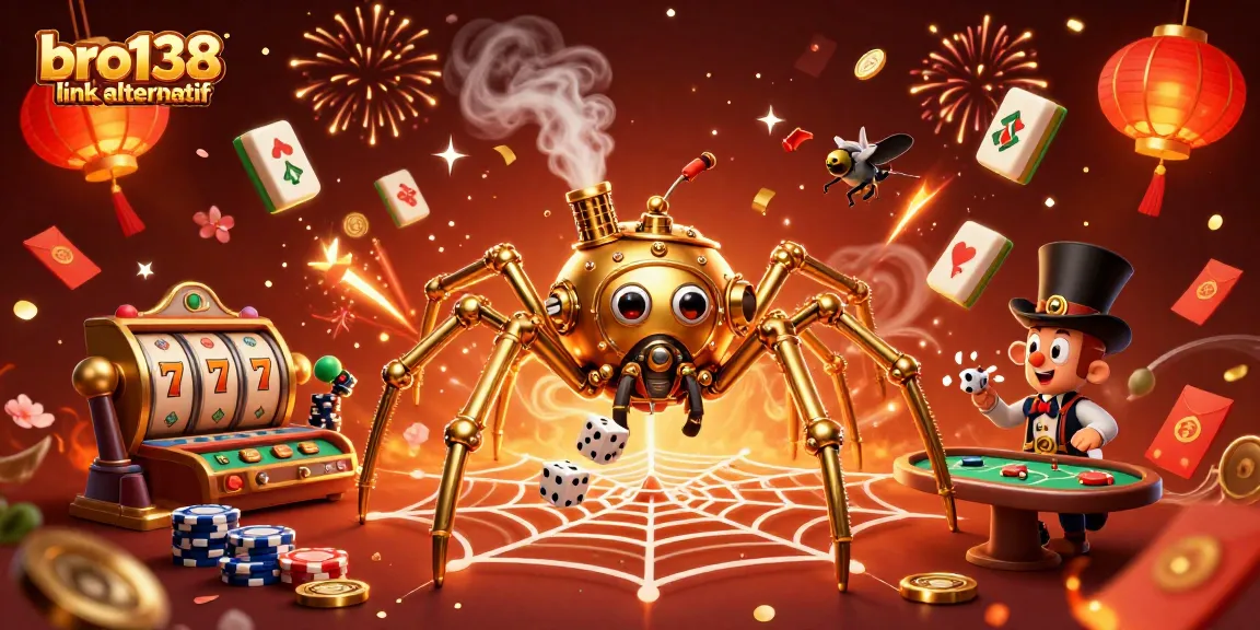 Experience the excitement of bro138 link alternatif, featuring a lively 3D casino scene with golden elements.
