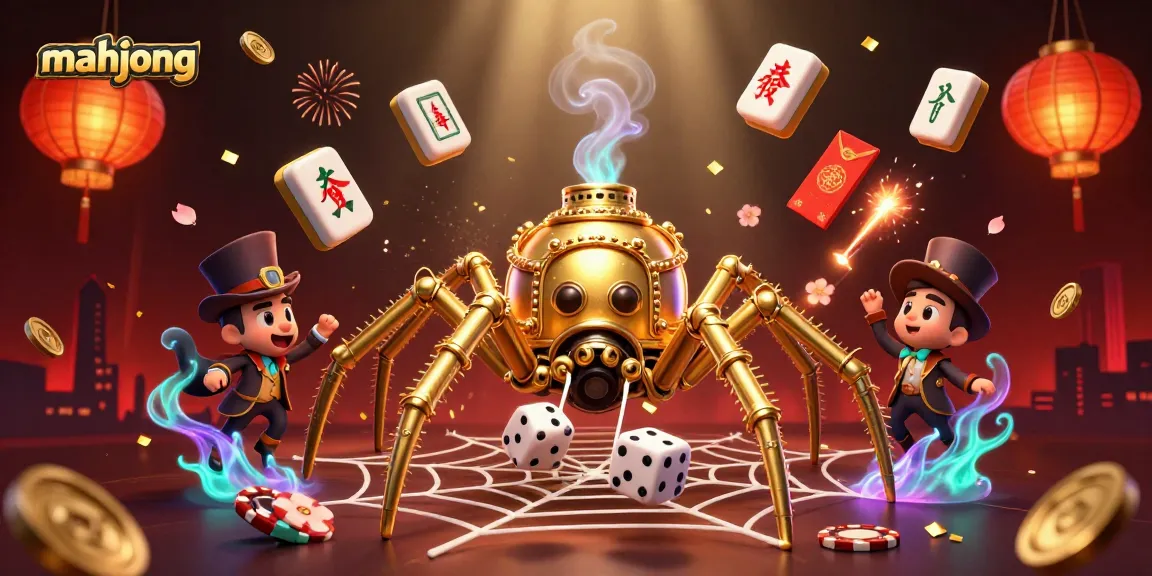 Experience mahjong fun with colorful floating tiles and steampunk visuals in this lively casino scene.