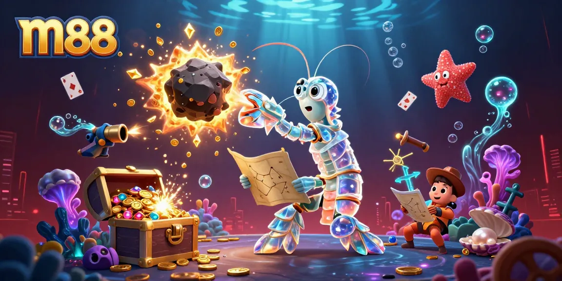 m88 showcases a vibrant underwater scene with cartoon characters engaging in thrilling gaming adventures.