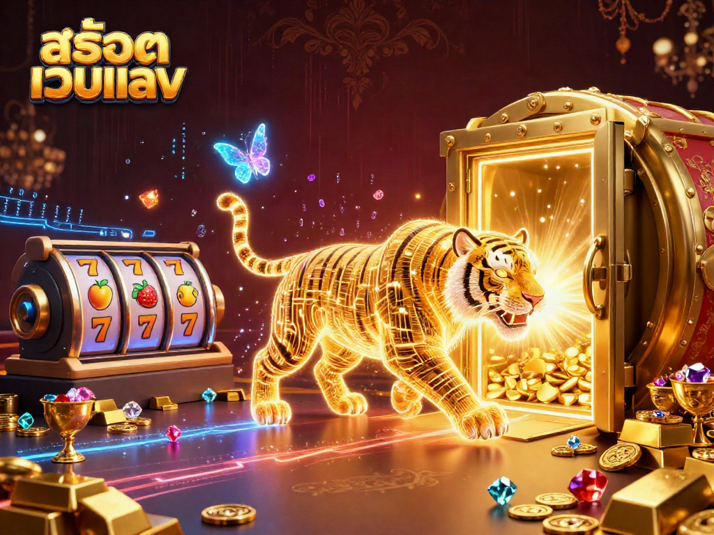 Experience excitement with สล็อตเว็บตรง as our golden tiger navigates a vibrant digital casino scene.