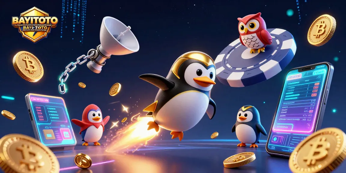 BAYITOTO Platform Togel Online Terpercaya BAYI TOTO dengan Peluang Menang Tinggi showcases a vibrant casino-themed scene full of animated elements and high-stakes action.