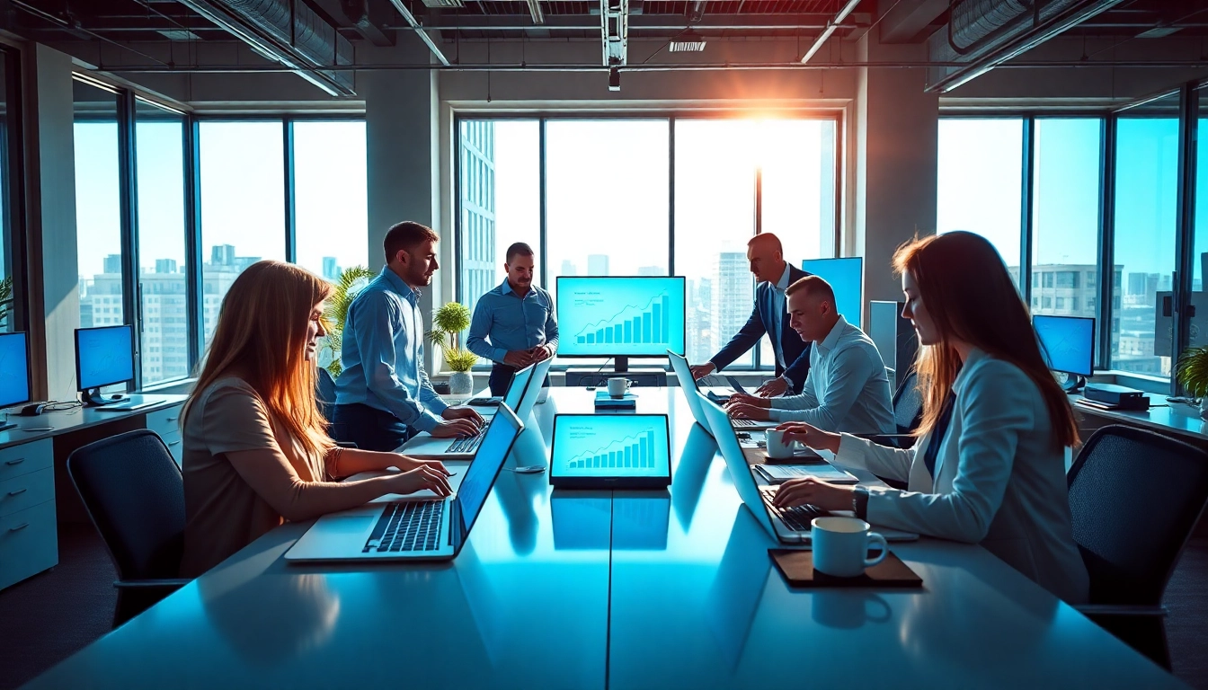 Optimizing managed IT services Lakeland with a professional team in a tech-savvy office.