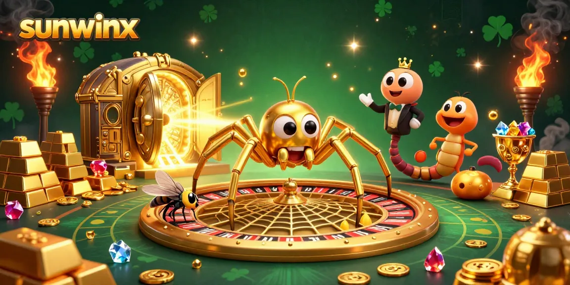 Engage with the sunwinx roulette wheel scene featuring a golden spider and betting fly.