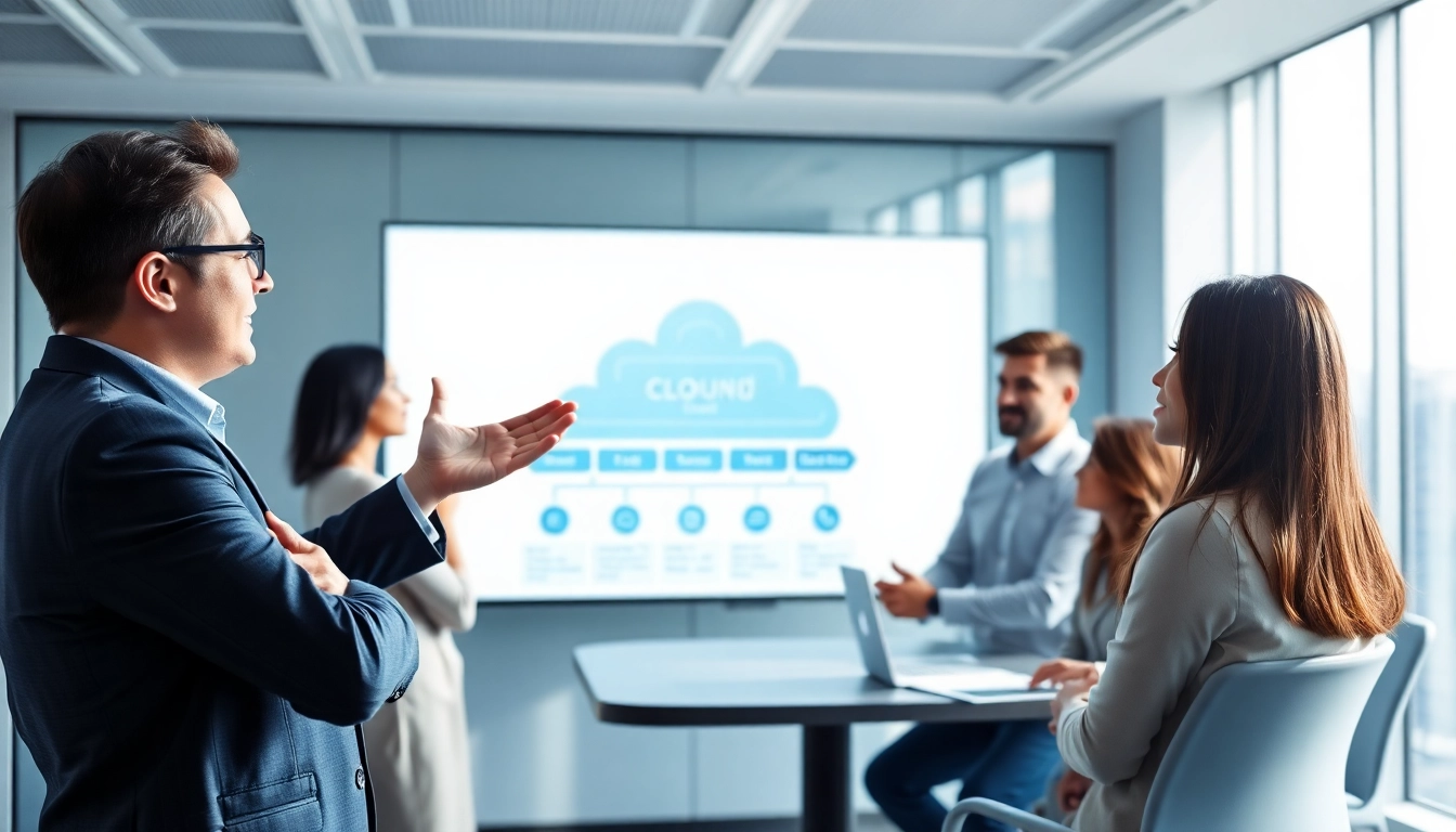 Engaging cloud migration services discussion showcasing collaboration and cloud technology.