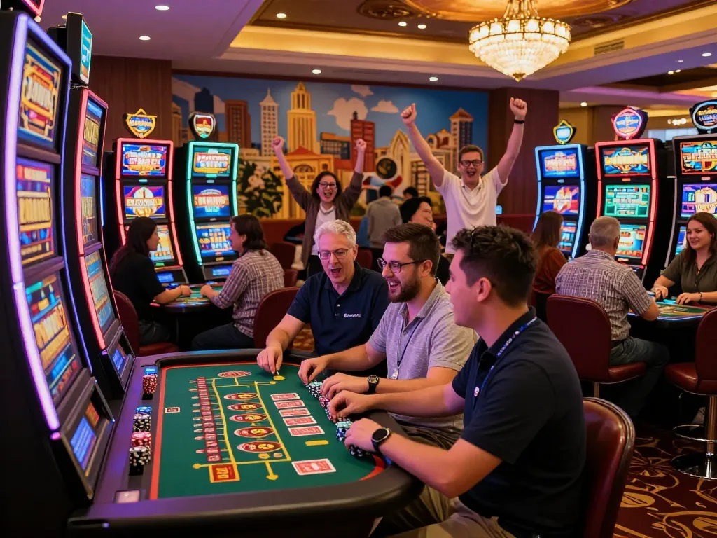 Exciting casino gaming atmosphere with players engaged, highlighting the link gacor experience.