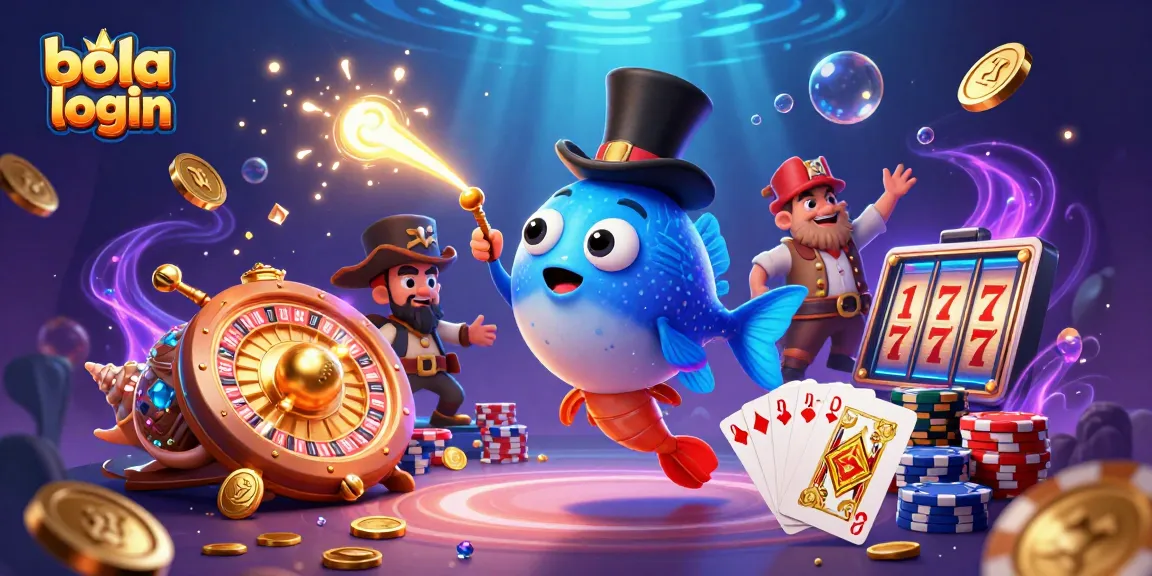 Experience excitement with the bola login, featuring playful sea creatures and casino elements.