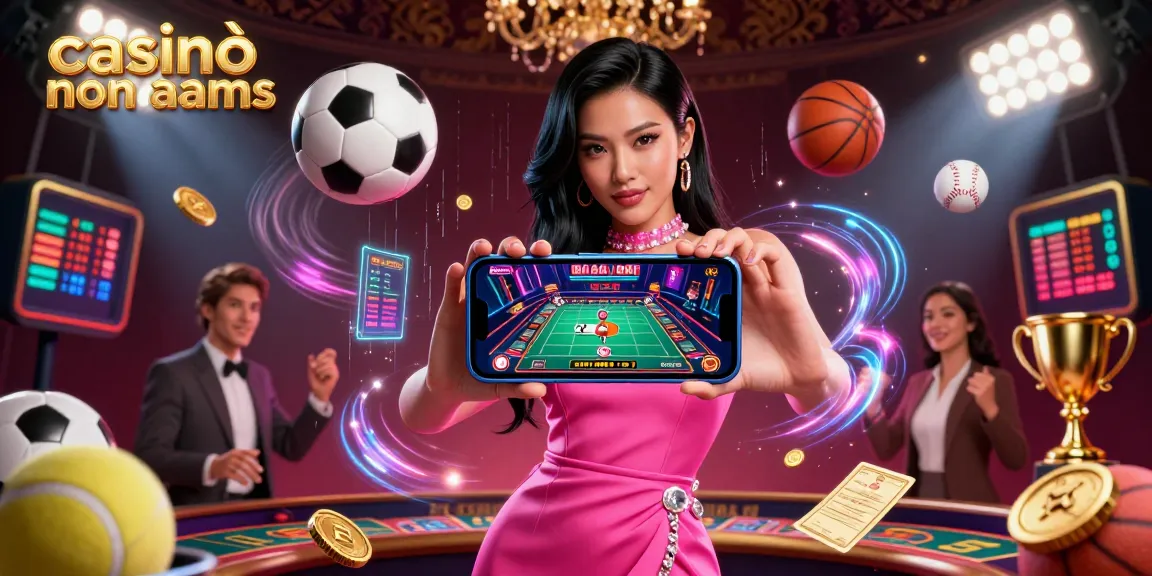 Scopri l'emozione dei casinò non AAMS circondato da elementi sportivi dinamici e visivi del casinò.