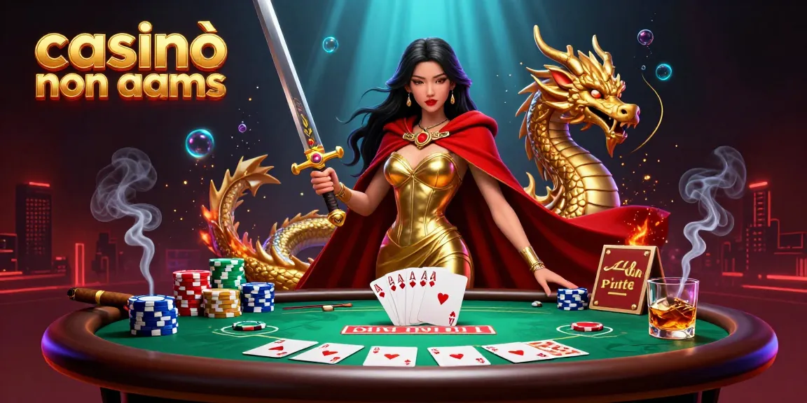 Vinci alla grande con i casinò non AAMS mentre il drago dorato custodisce il campione di poker in una vivace scena di gioco.