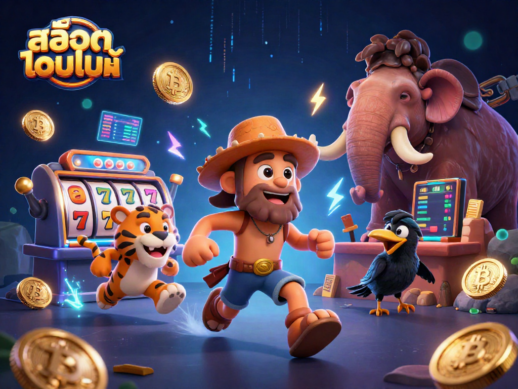 Engage withสล็อตออนไลน์ through a lively casino scene featuring a caveman and a sabertooth tiger
