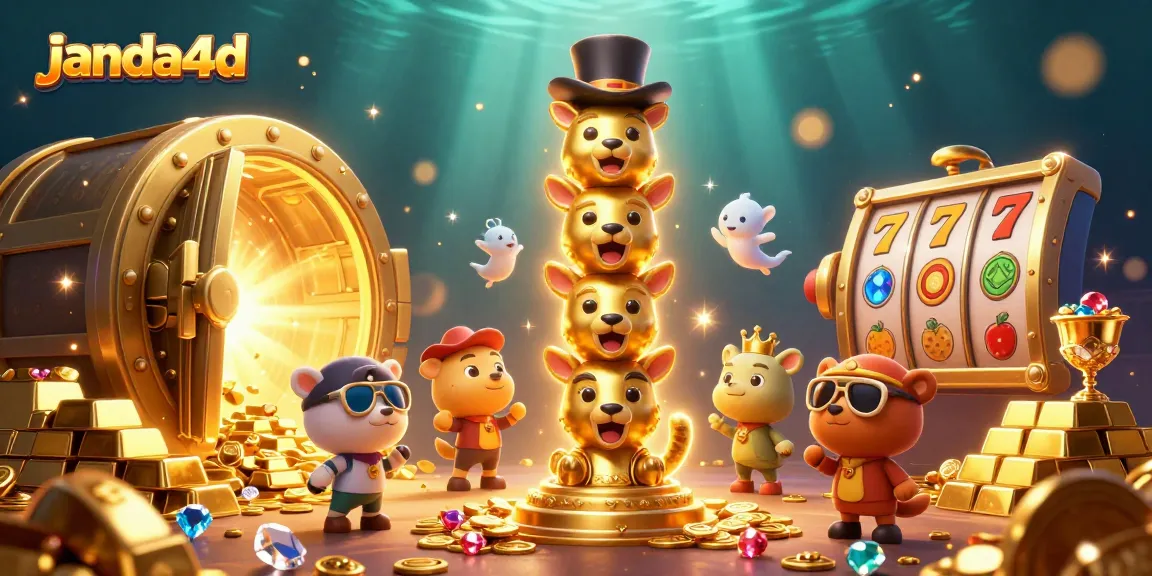 Gulungan slot yang berputar di janda4d dengan totem emas dan kilauan koin.