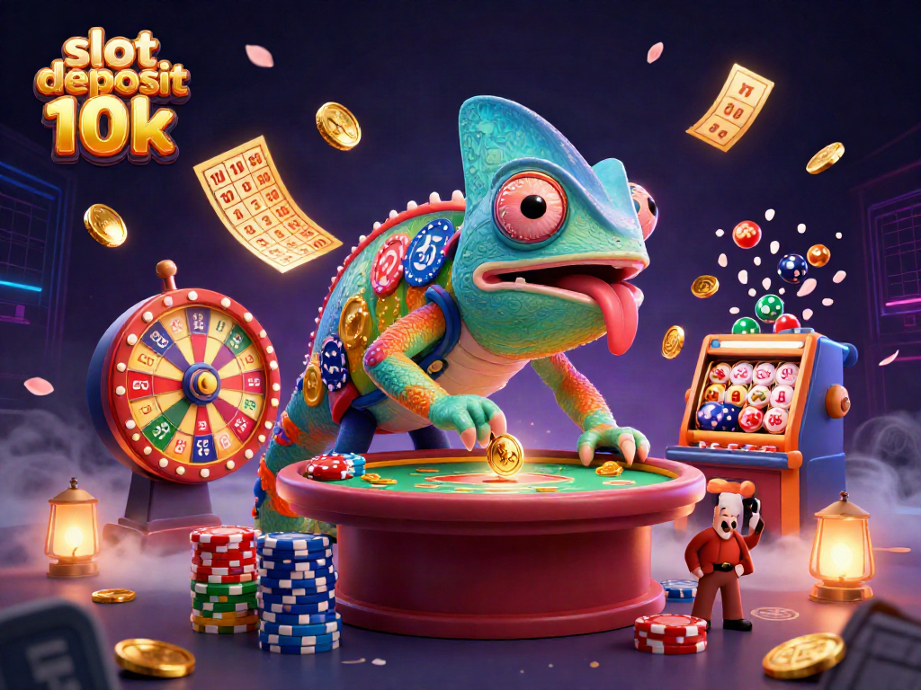 Win with slot deposit 10k in this vibrant casino scene filled with excitement and colorful elements.