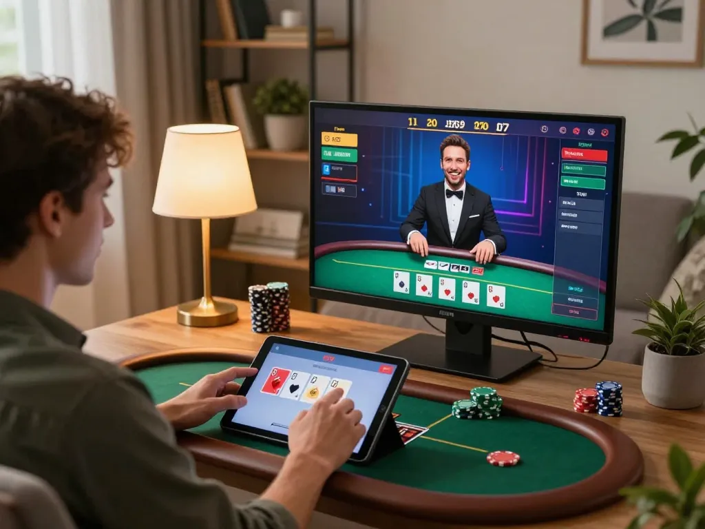 B52 online gaming player engaging with live poker from home, showcasing strategy and convenience.