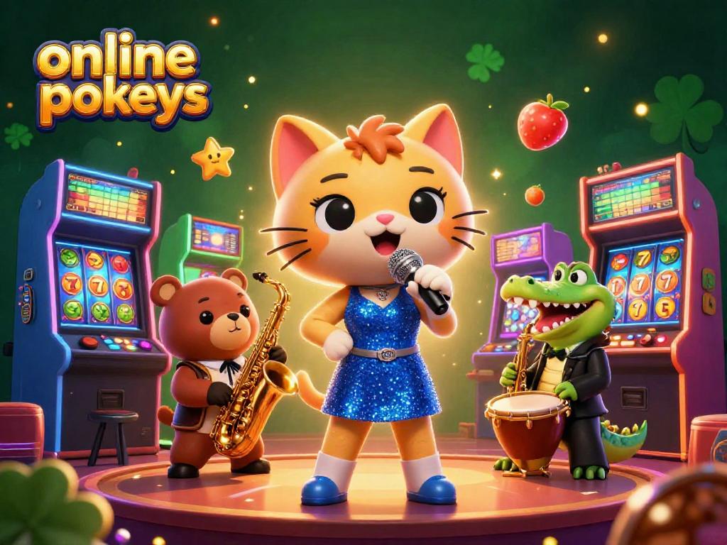 Engage with online pokies featuring vibrant scenes of games, characters, and thrilling casino elements.